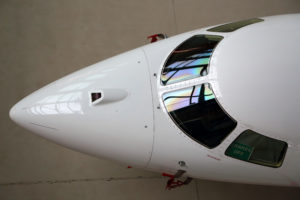 Aerial view of private aircraft nose